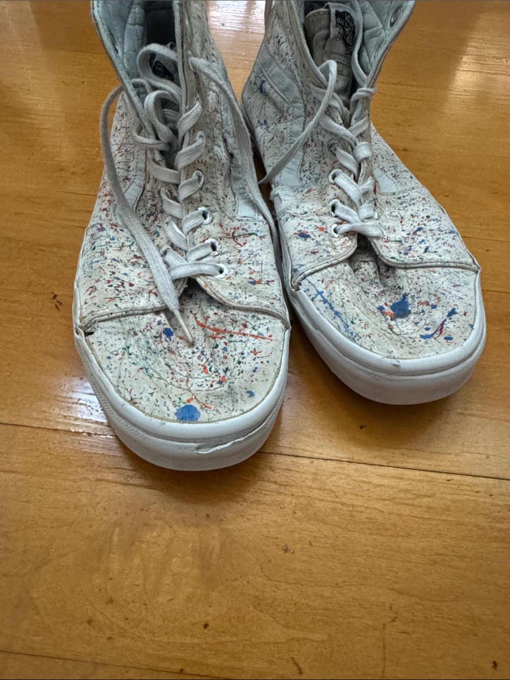 Vans White High-Top Sneakers with Paint-Splash Design